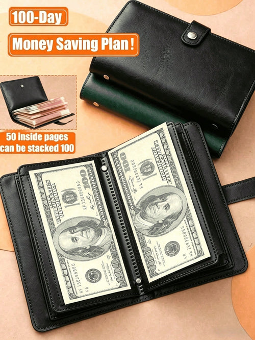 1pc 100-Pocket Loose-Leaf Envelope, Money-Saving Binder, Portable Black Wallet, 100-Day Back To School Savings Plan, Summer Special, Halloween Gift