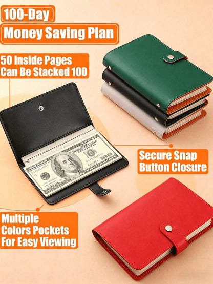 1pc 100-Pocket Loose-Leaf Envelope, Money-Saving Binder, Portable Black Wallet, 100-Day Back To School Savings Plan, Summer Special, Halloween Gift