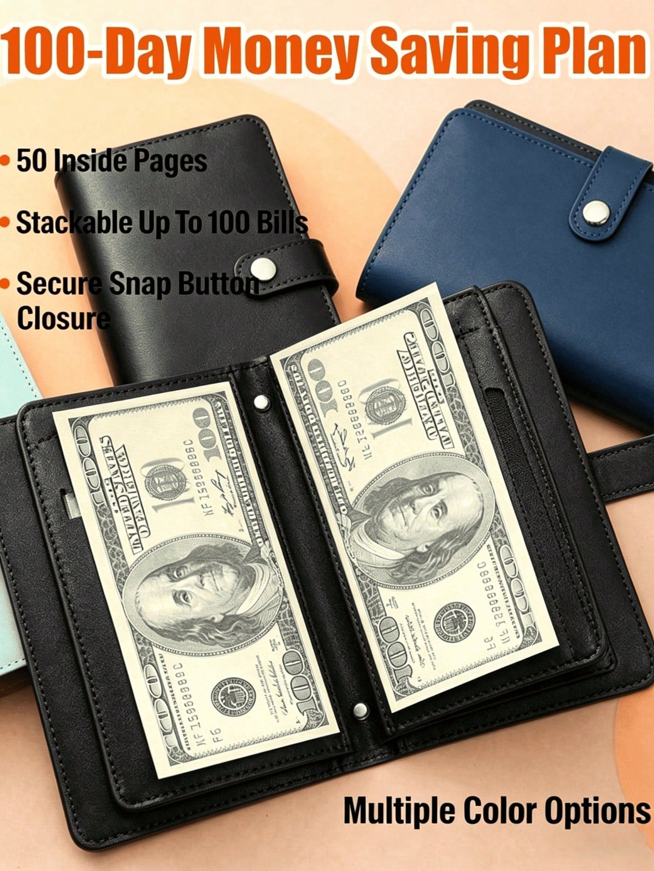1pc 100-Pocket Loose-Leaf Envelope, Money-Saving Binder, Portable Black Wallet, 100-Day Back To School Savings Plan, Summer Special, Halloween Gift