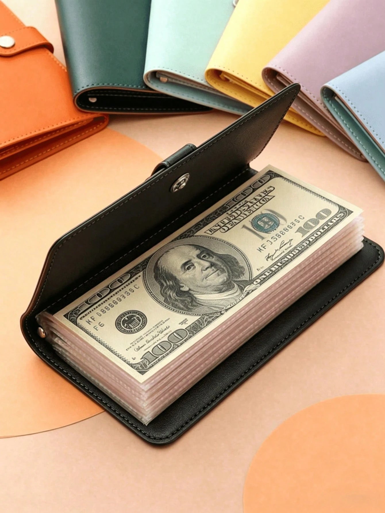 1pc 100-Pocket Loose-Leaf Envelope, Money-Saving Binder, Portable Black Wallet, 100-Day Back To School Savings Plan, Summer Special, Halloween Gift