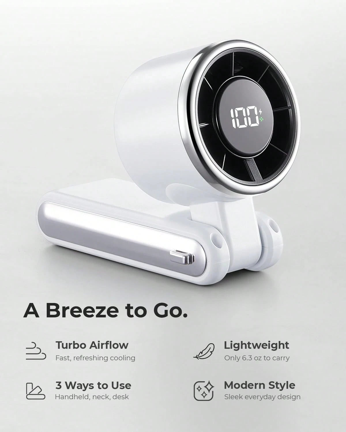 1pc 100 Speeds Portable Turbo Handheld Fan, Mini Rechargeable Personal Cooling Fan, USB-C Pocket Fan For Summer Outdoor Camping Travel Office