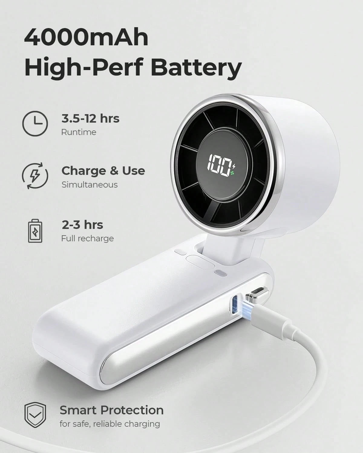 1pc 100 Speeds Portable Turbo Handheld Fan, Mini Rechargeable Personal Cooling Fan, USB-C Pocket Fan For Summer Outdoor Camping Travel Office