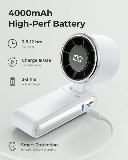 1pc 100 Speeds Portable Turbo Handheld Fan, Mini Rechargeable Personal Cooling Fan, USB-C Pocket Fan For Summer Outdoor Camping Travel Office