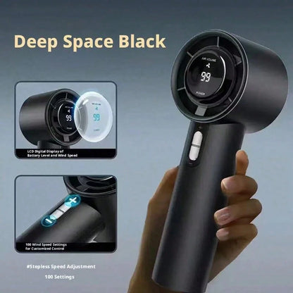 1pc 100 Speeds Portable Turbo Handheld Fan, Mini Rechargeable Personal Cooling Fan, USB-C Pocket Fan For Summer Outdoor Camping Travel Office