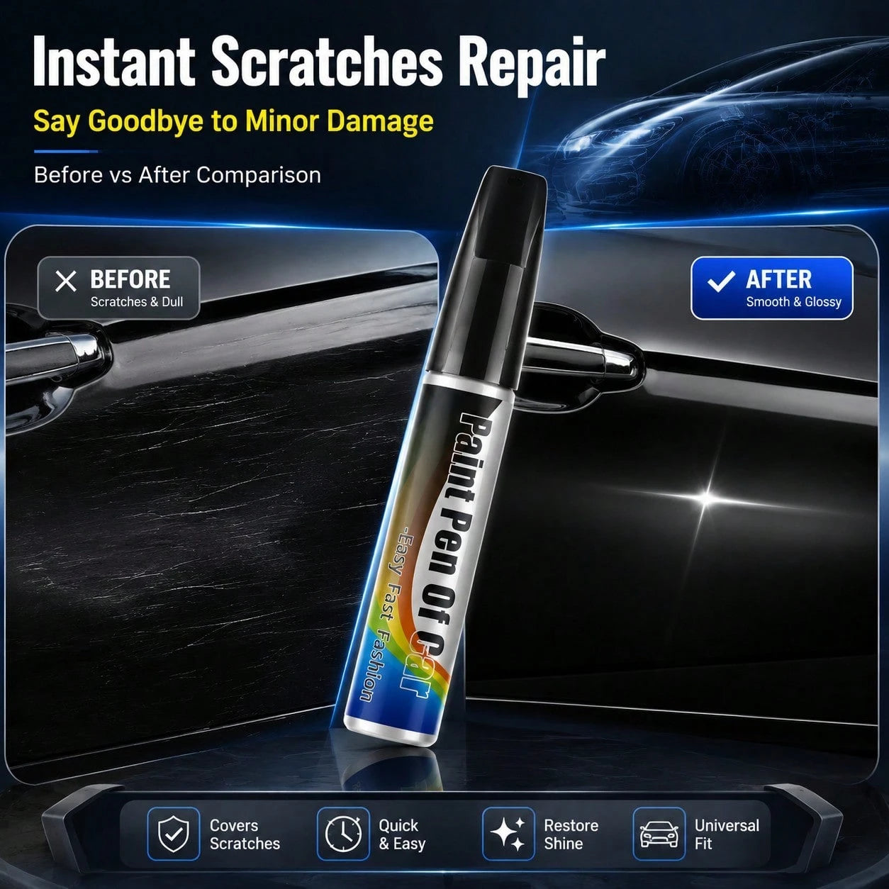 1Pc 12ML Universal Car Scratch Repair Pen, Auto Touch Up Paint Pen For Car Care, Quick Fix Scratches And Chips, Portable Auto Paint Marker For Daily Commute And Travel, Silver