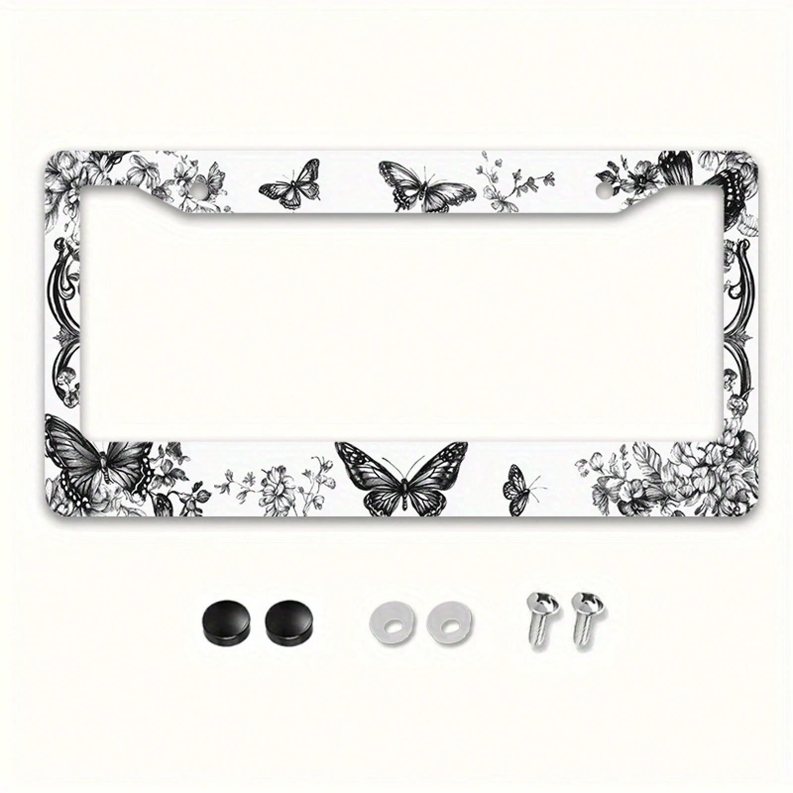 1pc 12x6in Butterfly Floral Metal License Plate Frame, Retro Car Accessory With Mounting Screws, Fits US & Most Global Vehicles, Valentine's Day Auto Decor Gift,Car Cover,Car Must Haves,Gifts,Car Deco
