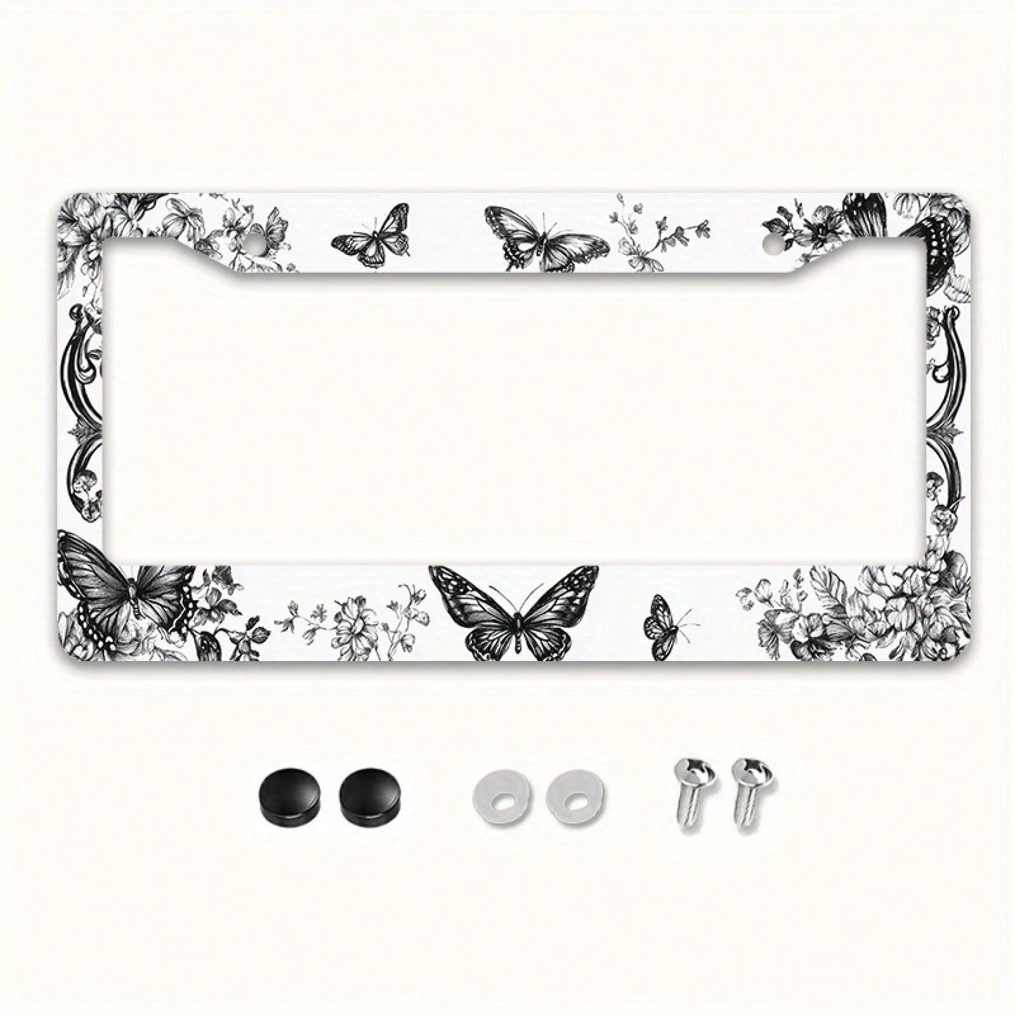 1pc 12x6in Butterfly Floral Metal License Plate Frame, Retro Car Accessory With Mounting Screws, Fits US & Most Global Vehicles, Valentine's Day Auto Decor Gift,Car Cover,Car Must Haves,Gifts,Car Deco