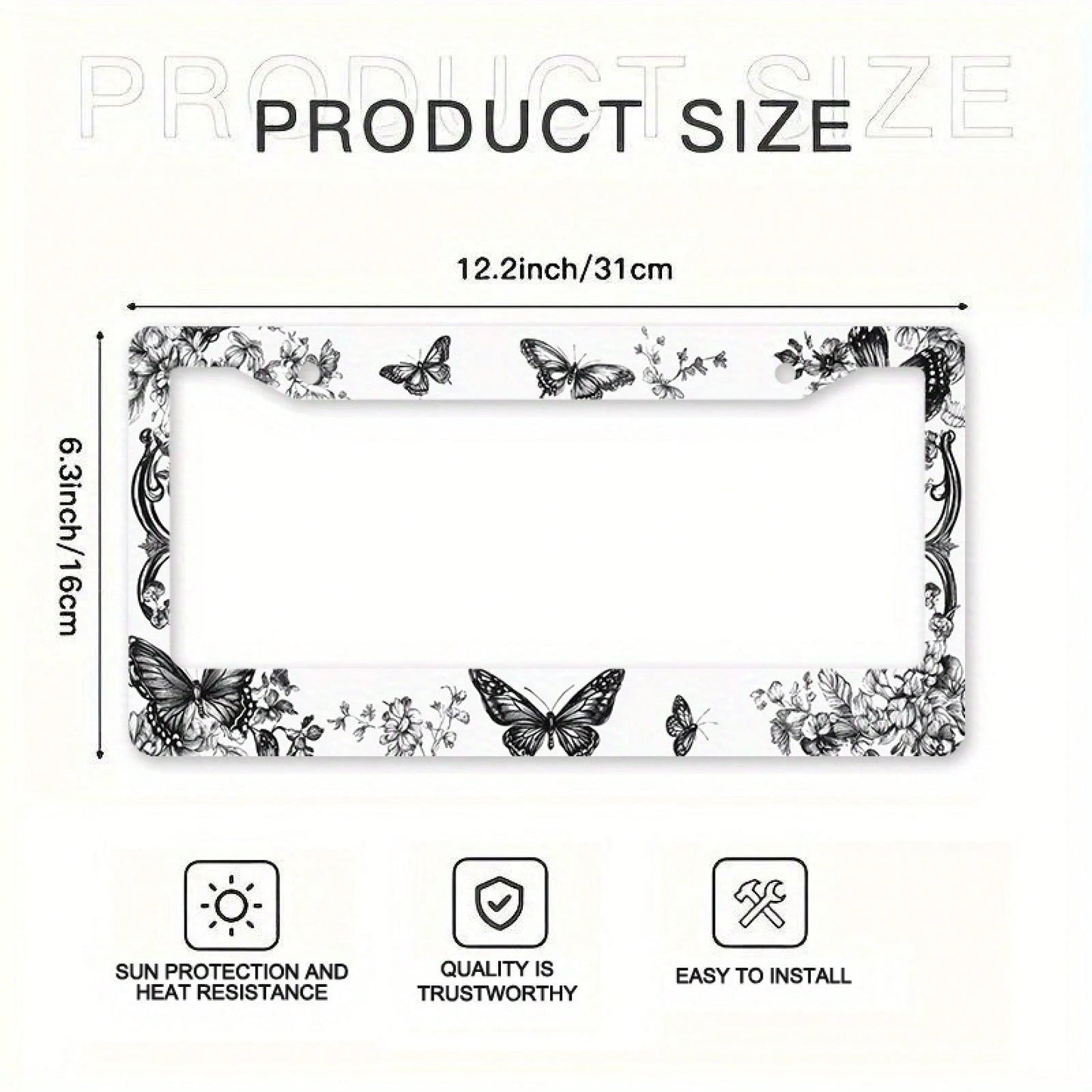 1pc 12x6in Butterfly Floral Metal License Plate Frame, Retro Car Accessory With Mounting Screws, Fits US & Most Global Vehicles, Valentine's Day Auto Decor Gift,Car Cover,Car Must Haves,Gifts,Car Deco