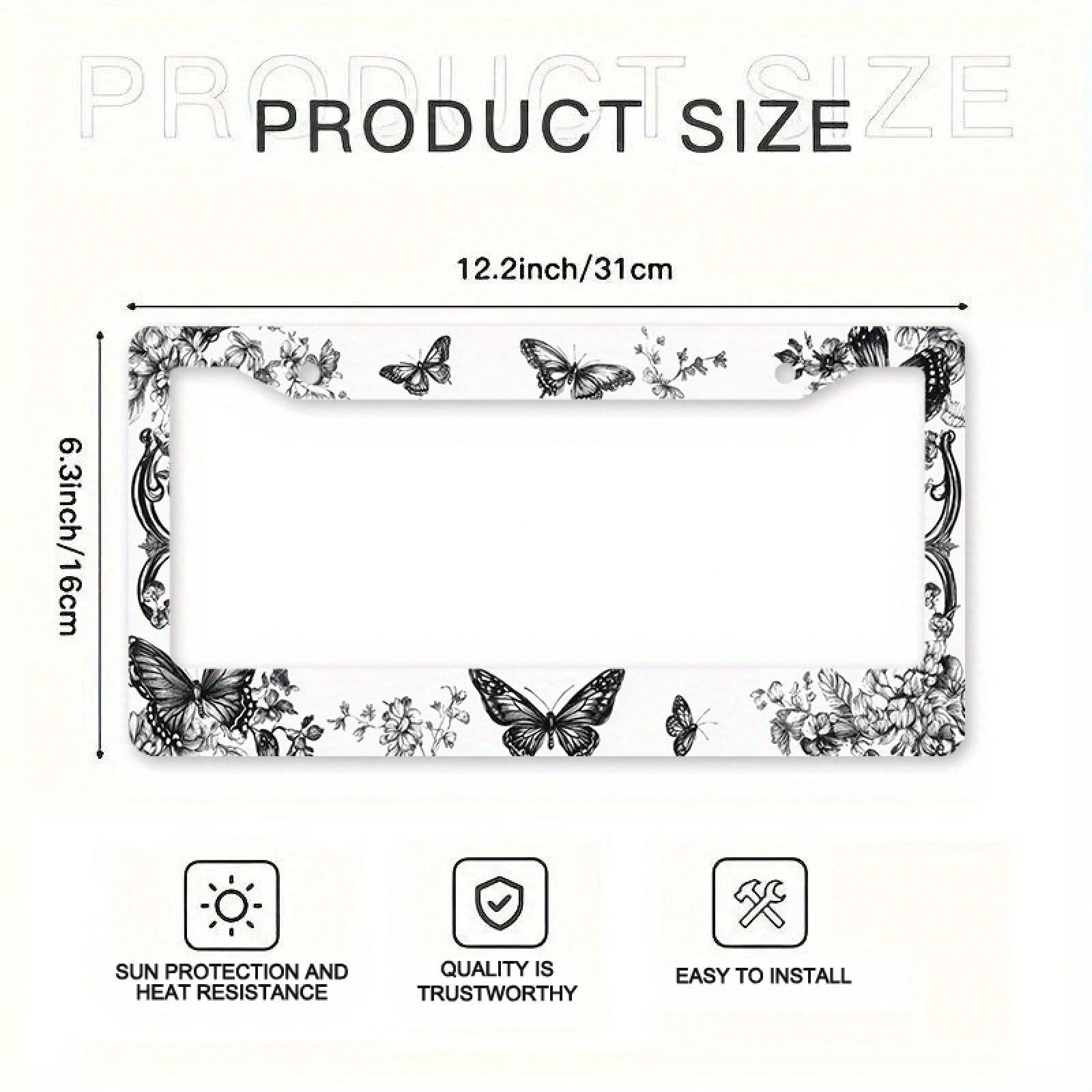 1pc 12x6in Butterfly Floral Metal License Plate Frame, Retro Car Accessory With Mounting Screws, Fits US & Most Global Vehicles, Valentine's Day Auto Decor Gift,Car Cover,Car Must Haves,Gifts,Car Deco