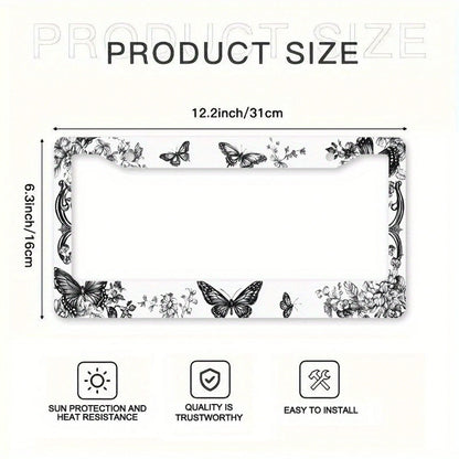 1pc 12x6in Butterfly Floral Metal License Plate Frame, Retro Car Accessory With Mounting Screws, Fits US & Most Global Vehicles, Valentine's Day Auto Decor Gift,Car Cover,Car Must Haves,Gifts,Car Deco