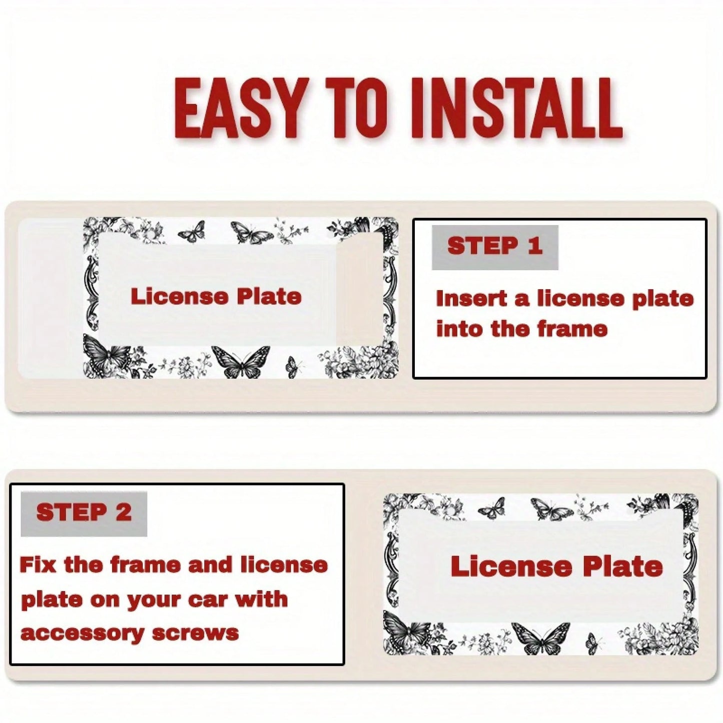 1pc 12x6in Butterfly Floral Metal License Plate Frame, Retro Car Accessory With Mounting Screws, Fits US & Most Global Vehicles, Valentine's Day Auto Decor Gift,Car Cover,Car Must Haves,Gifts,Car Deco