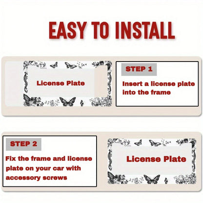 1pc 12x6in Butterfly Floral Metal License Plate Frame, Retro Car Accessory With Mounting Screws, Fits US & Most Global Vehicles, Valentine's Day Auto Decor Gift,Car Cover,Car Must Haves,Gifts,Car Deco