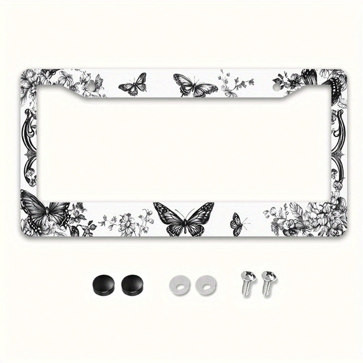 1pc 12x6in Butterfly Floral Metal License Plate Frame, Retro Car Accessory With Mounting Screws, Fits US & Most Global Vehicles, Valentine's Day Auto Decor Gift,Car Cover,Car Must Haves,Gifts,Car Deco