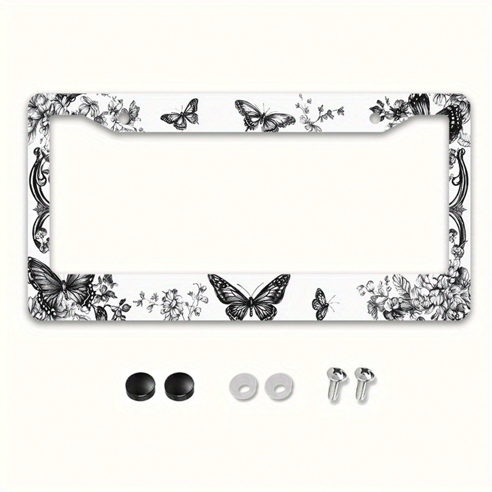 1pc 12x6in Butterfly Floral Metal License Plate Frame, Retro Car Accessory With Mounting Screws, Fits US & Most Global Vehicles, Valentine's Day Auto Decor Gift,Car Cover,Car Must Haves,Gifts,Car Deco