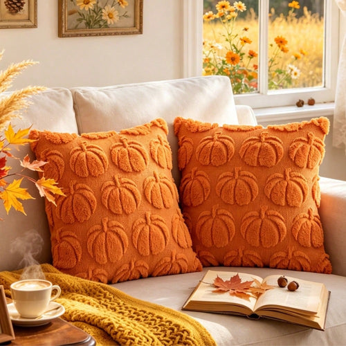 1pc 18x18 Inch Autumn Harvest Pumpkin Plush Pillow Case, American Country Vintage Halloween Farm Style, Soft Faux Wool Faux Fur Texture Cushion Cover, Living Room Sofa Bedroom Chair Home Decor, Pillow