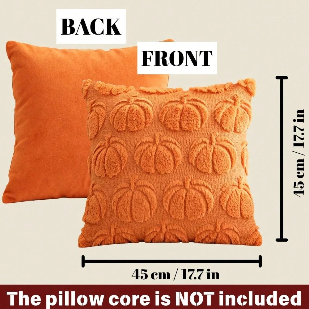 1pc 18x18 Inch Autumn Harvest Pumpkin Plush Pillow Case, American Country Vintage Halloween Farm Style, Soft Faux Wool Faux Fur Texture Cushion Cover, Living Room Sofa Bedroom Chair Home Decor, Pillow