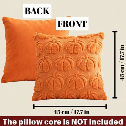 1pc 18x18 Inch Autumn Harvest Pumpkin Plush Pillow Case, American Country Vintage Halloween Farm Style, Soft Faux Wool Faux Fur Texture Cushion Cover, Living Room Sofa Bedroom Chair Home Decor, Pillow
