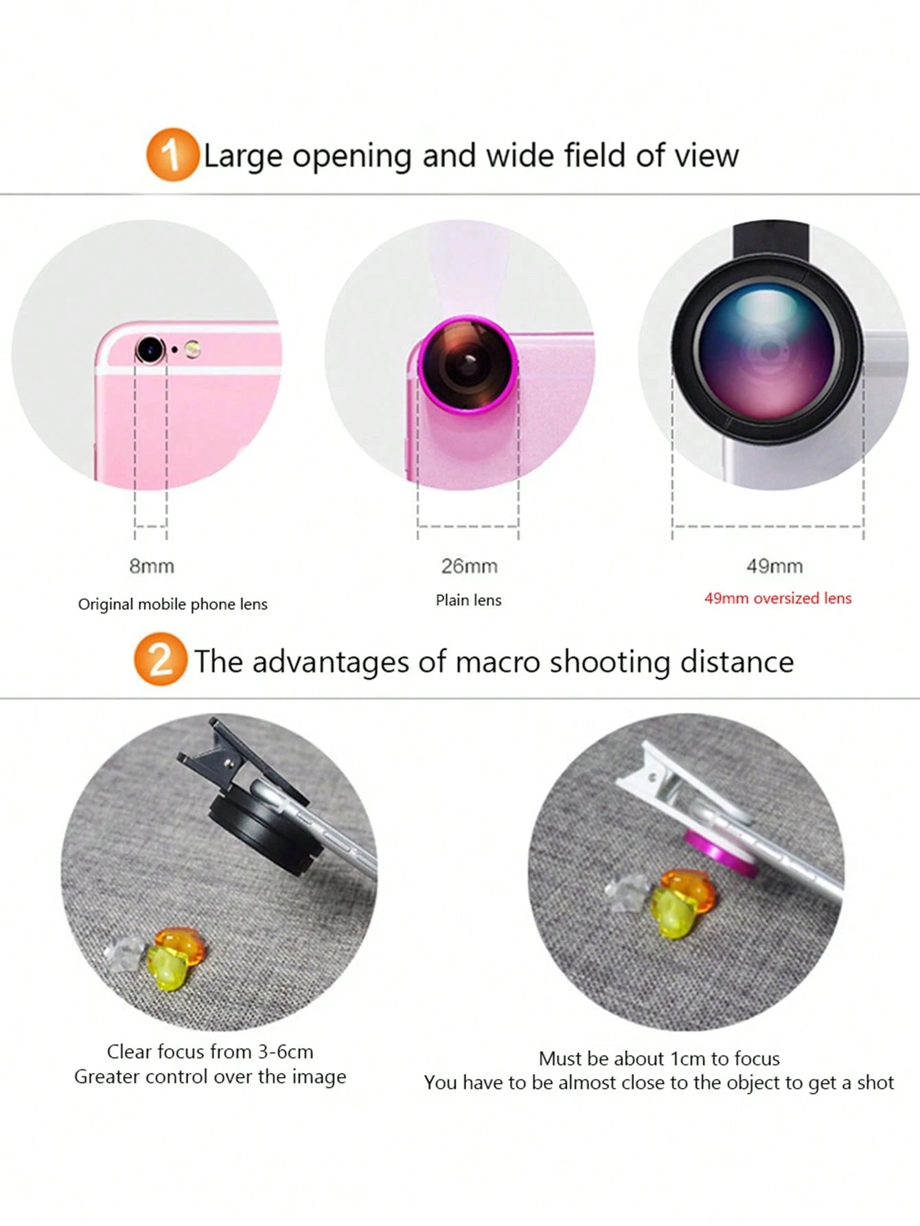 1pc 2 In 1 0.45X Macro Phone Wide Angle Lens Compatible With Iphone Android Phone For Summer Vacation, Travel, Creative Photography Phone Accessories, Phone Lens