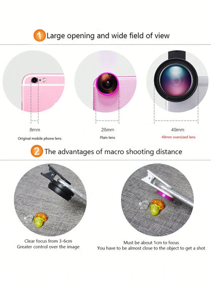 1pc 2 In 1 0.45X Macro Phone Wide Angle Lens Compatible With Iphone Android Phone For Summer Vacation, Travel, Creative Photography Phone Accessories, Phone Lens