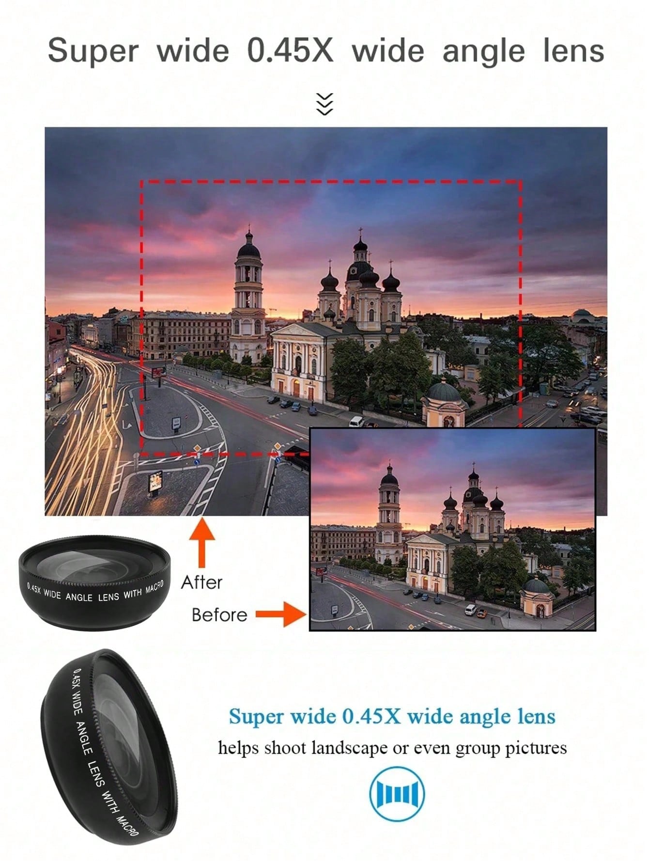 1pc 2 In 1 0.45X Macro Phone Wide Angle Lens Compatible With Iphone Android Phone For Summer Vacation, Travel, Creative Photography Phone Accessories, Phone Lens