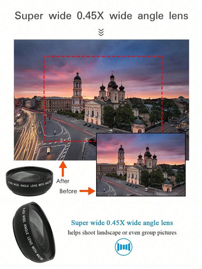 1pc 2 In 1 0.45X Macro Phone Wide Angle Lens Compatible With Iphone Android Phone For Summer Vacation, Travel, Creative Photography Phone Accessories, Phone Lens