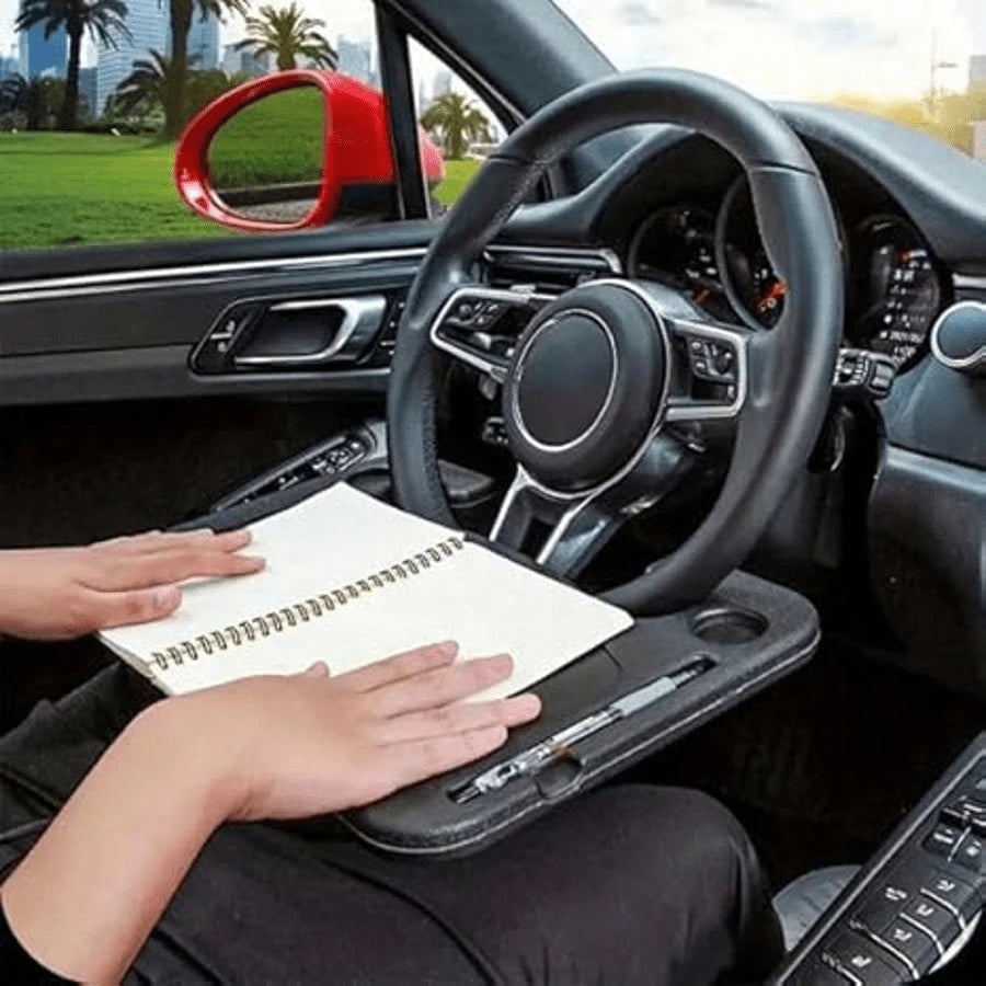 1Pc 2 In 1 Black Car Steering Wheel Tray, Solid Plain Classic Black Design With Streamlined Integrated Shape. Made Of Premium Sturdy Lightweight Hard Plastic Material, Wear Resistant, Pressure Bearing