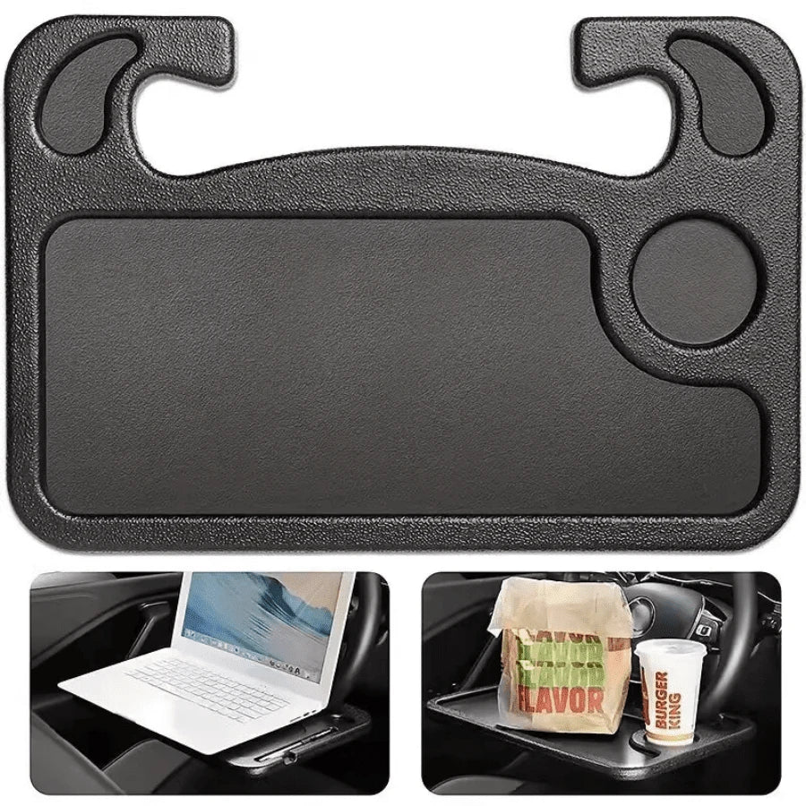 1Pc 2 In 1 Black Car Steering Wheel Tray, Solid Plain Classic Black Design With Streamlined Integrated Shape. Made Of Premium Sturdy Lightweight Hard Plastic Material, Wear Resistant, Pressure Bearing