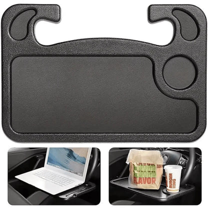 1Pc 2 In 1 Black Car Steering Wheel Tray, Solid Plain Classic Black Design With Streamlined Integrated Shape. Made Of Premium Sturdy Lightweight Hard Plastic Material, Wear Resistant, Pressure Bearing