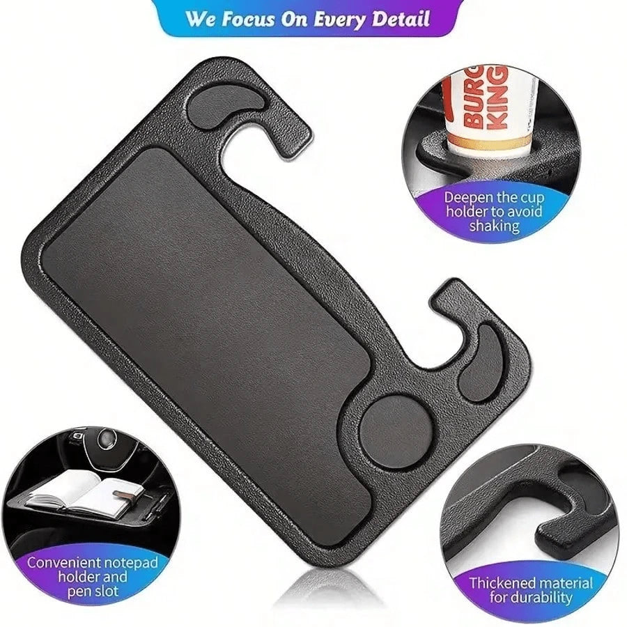1Pc 2 In 1 Black Car Steering Wheel Tray, Solid Plain Classic Black Design With Streamlined Integrated Shape. Made Of Premium Sturdy Lightweight Hard Plastic Material, Wear Resistant, Pressure Bearing