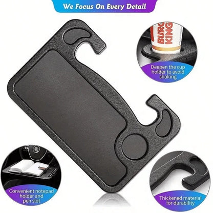 1Pc 2 In 1 Black Car Steering Wheel Tray, Solid Plain Classic Black Design With Streamlined Integrated Shape. Made Of Premium Sturdy Lightweight Hard Plastic Material, Wear Resistant, Pressure Bearing