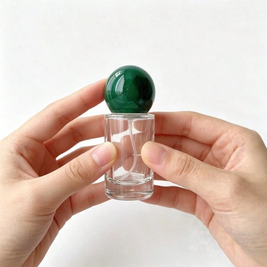 1pc 20ml Refillable Fragrance Spray Bottle, Transparent Glass Travel Fragrance Sprayer With Green Round Cap, Portable Empty Cosmetic Dispenser Bottle, Mini Travel Size Fragrance Container