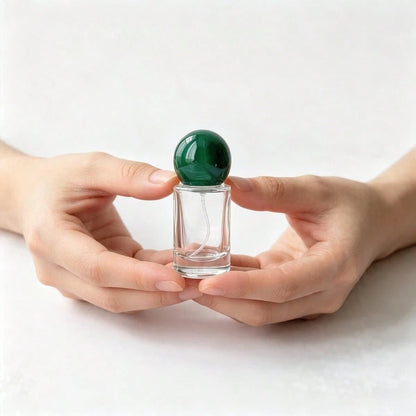 1pc 20ml Refillable Fragrance Spray Bottle, Transparent Glass Travel Fragrance Sprayer With Green Round Cap, Portable Empty Cosmetic Dispenser Bottle, Mini Travel Size Fragrance Container