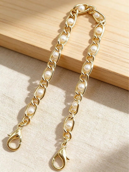 1pc 23.62-43.31inch Faux Pearl Chain Shoulder Strap Replacement, Handmade Chain, Natural Pearl Shedding May Occur, For Crossbody Bag Handbag