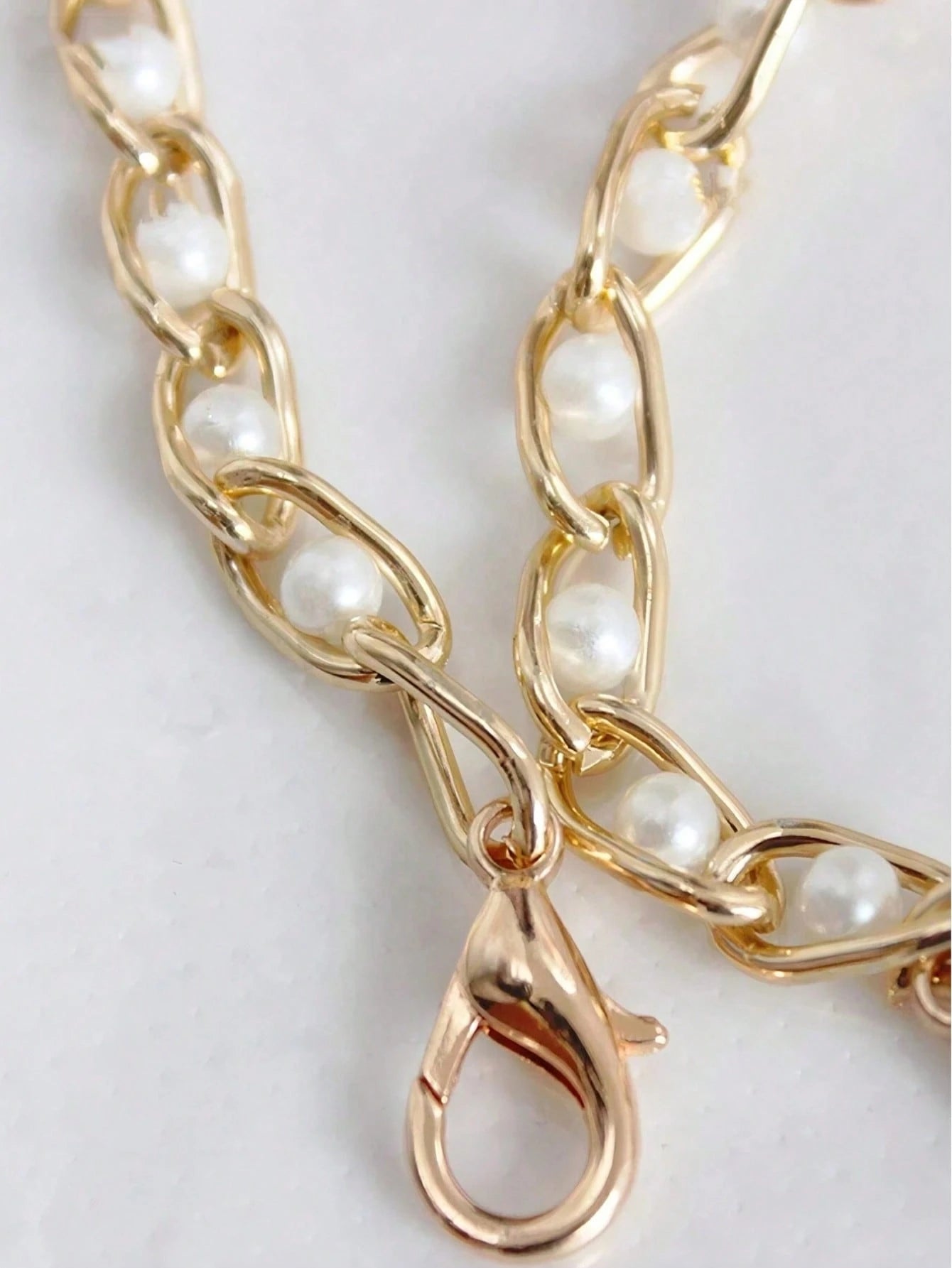 1pc 23.62-43.31inch Faux Pearl Chain Shoulder Strap Replacement, Handmade Chain, Natural Pearl Shedding May Occur, For Crossbody Bag Handbag