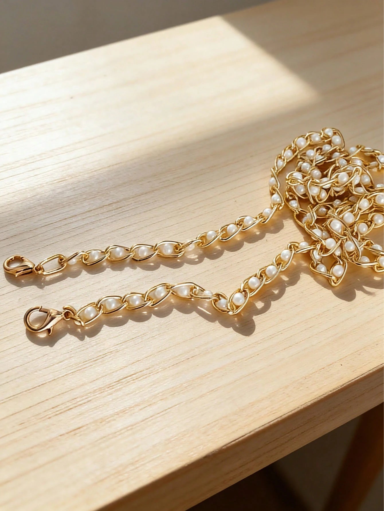 1pc 23.62-43.31inch Faux Pearl Chain Shoulder Strap Replacement, Handmade Chain, Natural Pearl Shedding May Occur, For Crossbody Bag Handbag