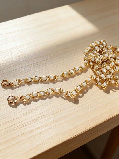 1pc 23.62-43.31inch Faux Pearl Chain Shoulder Strap Replacement, Handmade Chain, Natural Pearl Shedding May Occur, For Crossbody Bag Handbag