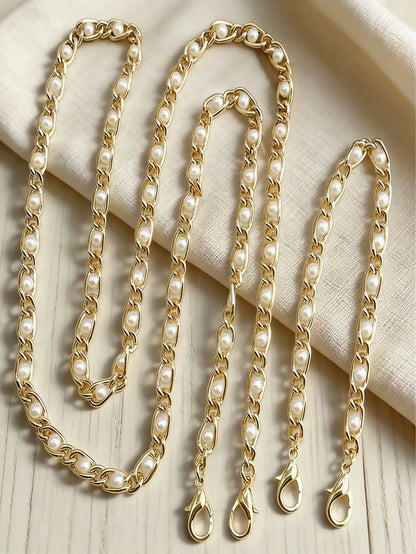 1pc 23.62-43.31inch Faux Pearl Chain Shoulder Strap Replacement, Handmade Chain, Natural Pearl Shedding May Occur, For Crossbody Bag Handbag