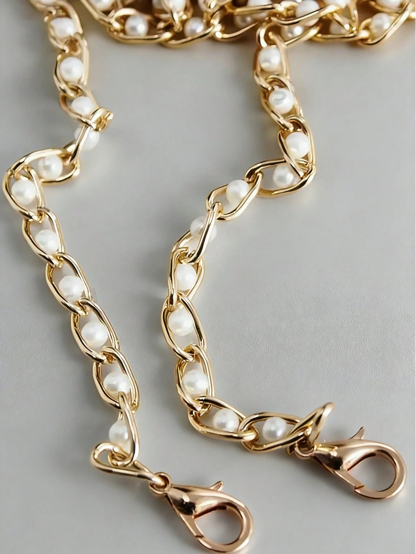 1pc 23.62-43.31inch Faux Pearl Chain Shoulder Strap Replacement, Handmade Chain, Natural Pearl Shedding May Occur, For Crossbody Bag Handbag