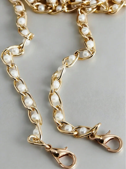 1pc 23.62-43.31inch Faux Pearl Chain Shoulder Strap Replacement, Handmade Chain, Natural Pearl Shedding May Occur, For Crossbody Bag Handbag