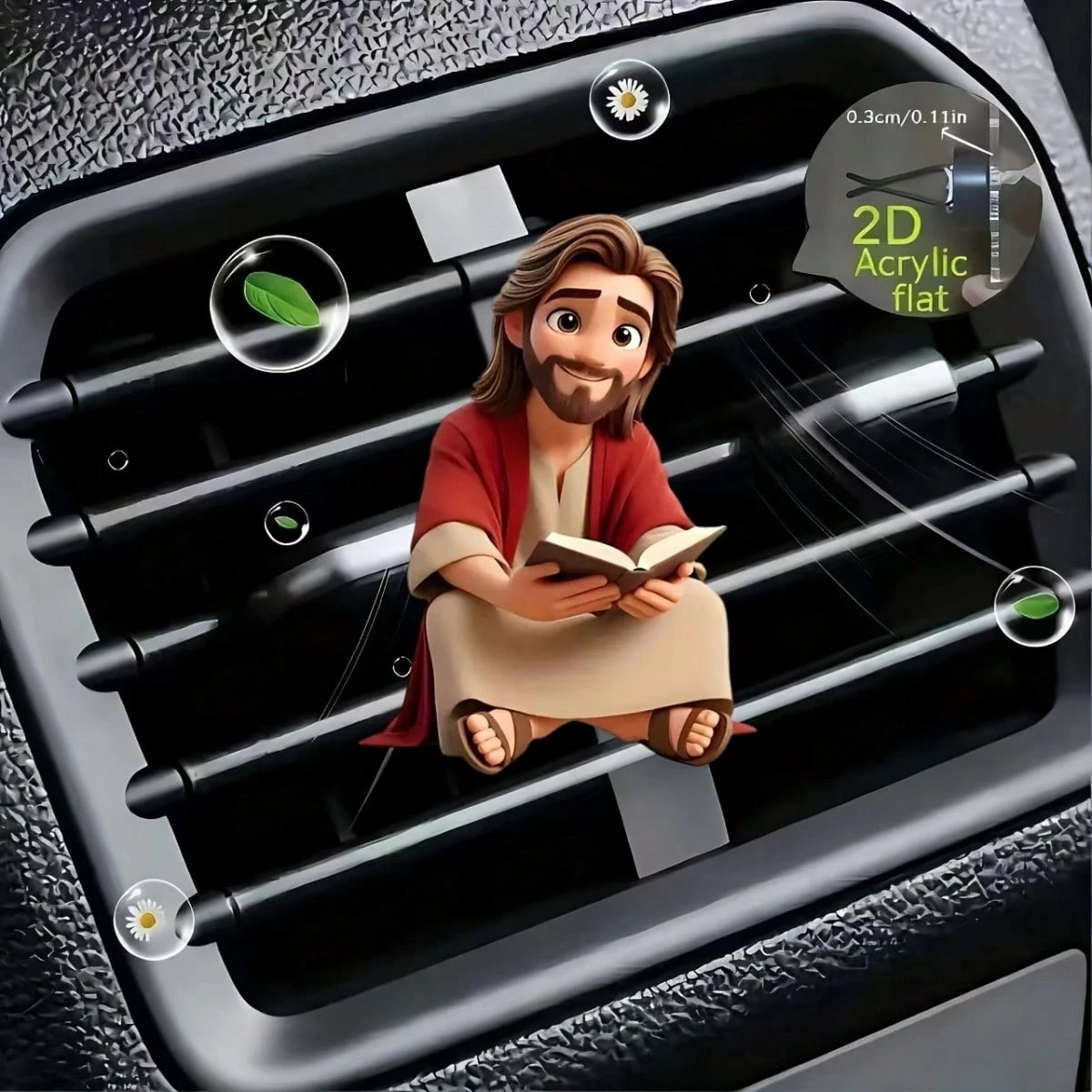 1pc 2D Flat Design Jesus Reading Car Air Vent Clip, Acrylic Cartoon Ornament, Car Interior Decor Accessory, Clip-On Car Air Freshener, Random Scent, Best Gift For Women- Perfect For Mom, Bestie, Frie