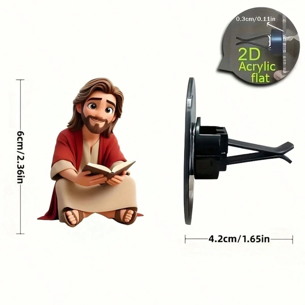 1pc 2D Flat Design Jesus Reading Car Air Vent Clip, Acrylic Cartoon Ornament, Car Interior Decor Accessory, Clip-On Car Air Freshener, Random Scent, Best Gift For Women- Perfect For Mom, Bestie, Frie
