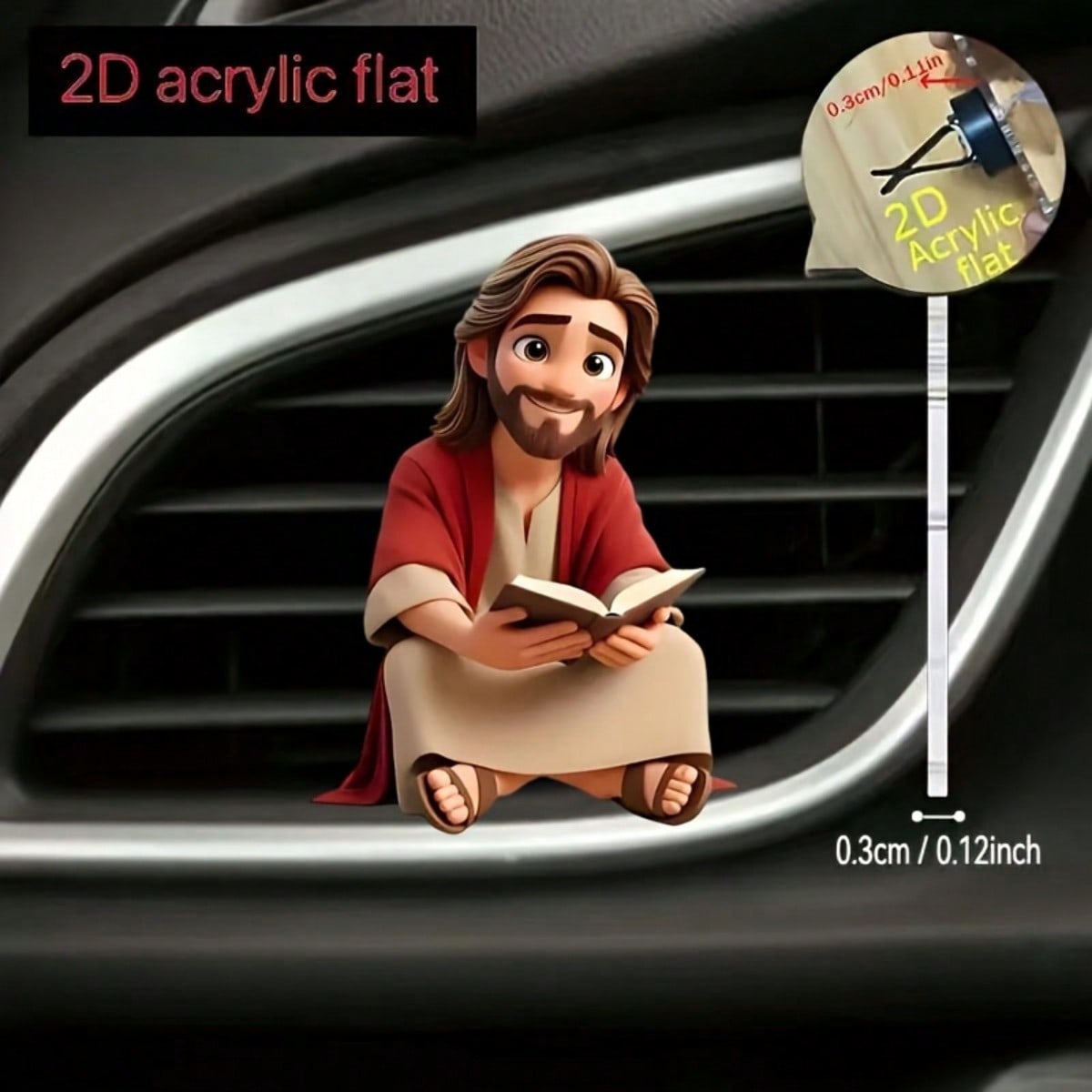 1pc 2D Flat Design Jesus Reading Car Air Vent Clip, Acrylic Cartoon Ornament, Car Interior Decor Accessory, Clip-On Car Air Freshener, Random Scent, Best Gift For Women- Perfect For Mom, Bestie, Frie