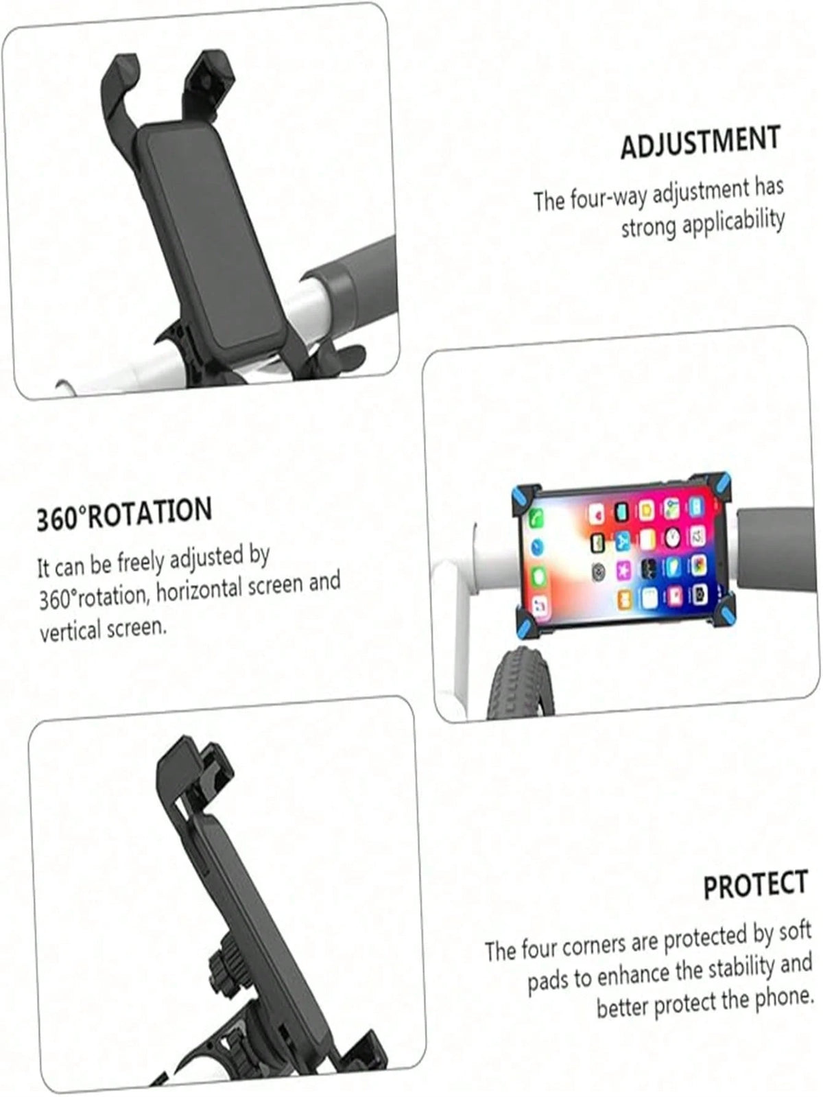 1pc/2pcs 360° Rotating Phone Holder, Extendable Four-Claw Stand, Suitable For Electric Scooter, Motorcycle, Mountain Bike, Black ABS Material- For Daily Use, Outdoor Sports, Cycling, Off-Road, Campin