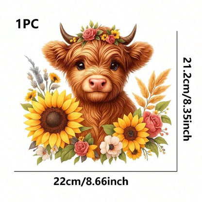 1pc/2pcs/3pcs Floral Wreath & Calf Pattern Heat Transfer Stickers, Suitable For DIY T-Shirts, Jeans, Pillows, Backpacks, Hats And Sofa Covers, Waterproof, Fade-Resistant, Durable, Washable Plastic Sti