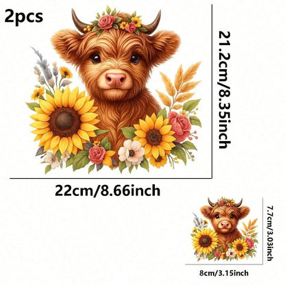 1pc/2pcs/3pcs Floral Wreath & Calf Pattern Heat Transfer Stickers, Suitable For DIY T-Shirts, Jeans, Pillows, Backpacks, Hats And Sofa Covers, Waterproof, Fade-Resistant, Durable, Washable Plastic Sti