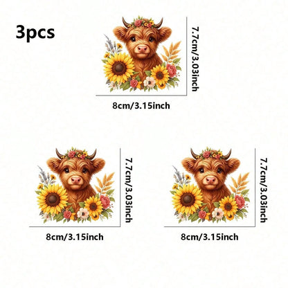 1pc/2pcs/3pcs Floral Wreath & Calf Pattern Heat Transfer Stickers, Suitable For DIY T-Shirts, Jeans, Pillows, Backpacks, Hats And Sofa Covers, Waterproof, Fade-Resistant, Durable, Washable Plastic Sti