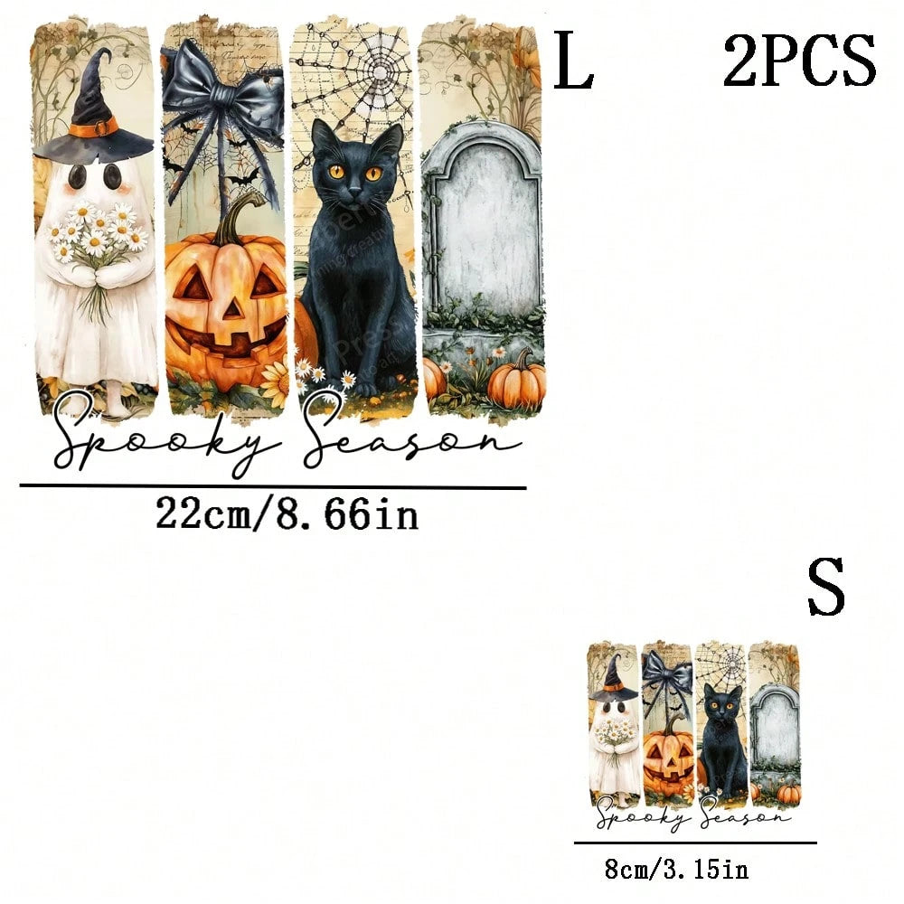 1pc/2pcs/3pcs "Halloween Season" Design- Pumpkin, Black Cat & Tombstone Pattern Heat Transfer Stickers, DTF Iron-On Fabric Patches, Washable Durable Fabric Decoration, Halloween Theme Fashion Accesso