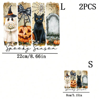 1pc/2pcs/3pcs "Halloween Season" Design- Pumpkin, Black Cat & Tombstone Pattern Heat Transfer Stickers, DTF Iron-On Fabric Patches, Washable Durable Fabric Decoration, Halloween Theme Fashion Accesso