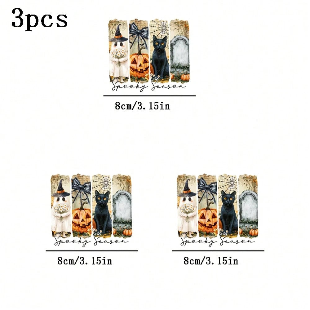 1pc/2pcs/3pcs "Halloween Season" Design- Pumpkin, Black Cat & Tombstone Pattern Heat Transfer Stickers, DTF Iron-On Fabric Patches, Washable Durable Fabric Decoration, Halloween Theme Fashion Accesso
