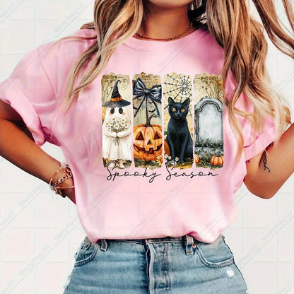 1pc/2pcs/3pcs "Halloween Season" Design- Pumpkin, Black Cat & Tombstone Pattern Heat Transfer Stickers, DTF Iron-On Fabric Patches, Washable Durable Fabric Decoration, Halloween Theme Fashion Accesso